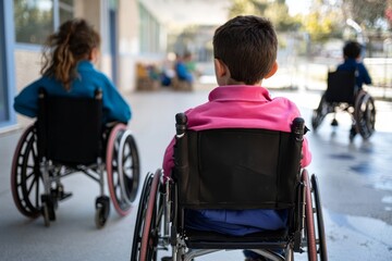 Obraz premium Students in wheelchairs participate actively in classroom activities. 