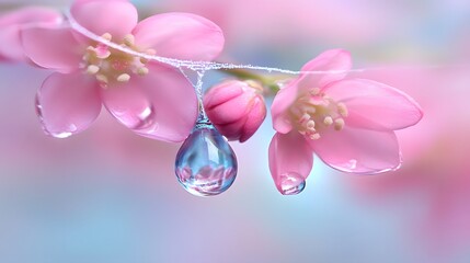 Fototapeta premium Pink Flower Blossom Dew Drops Macro Photography