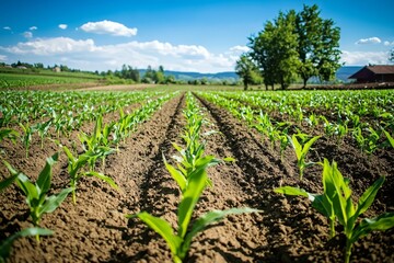 Early Growth Stages of Corn in Fertile Fields