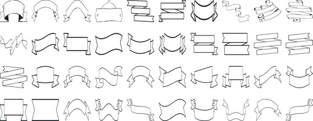 Black banner, ribbon silhouette vector set. Perfect for title, decoration, design. Editable, customizable. Bold shapes, modern to vintage styles. Straight edged, curved, waved designs