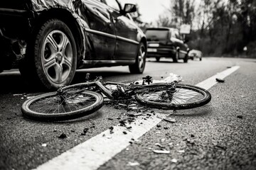 An evocative black and white scene of vehicle incidents on the highway.