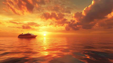 Obraz premium cruise ship at sunset