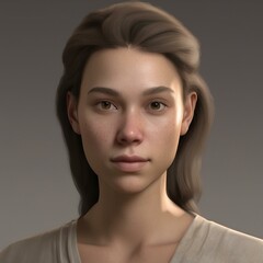 Fototapeta premium A highly detailed, hyper-realistic close-up portrait of an AI-generated human face. This digital artwork features lifelike skin textures, expressive eyes, and natural lighting.