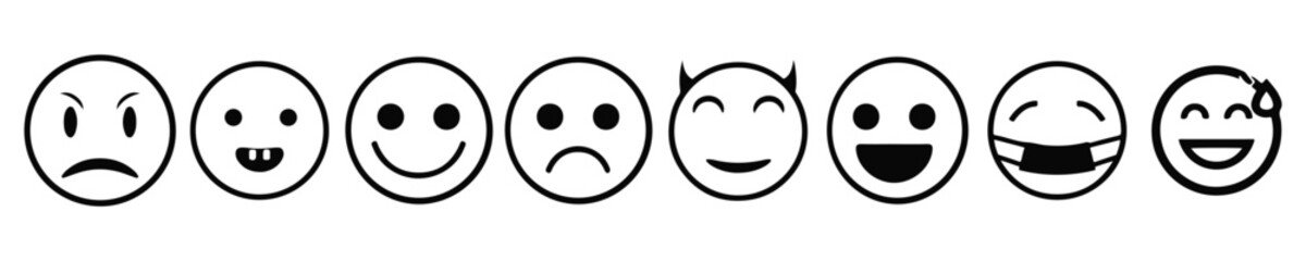 Emoji face icon in high-quality hand drawn style. Emoticons vector illustration on isolated background. Happy and sad face business emojis concept.