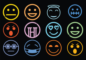 Set of face and sad emojis icons. High quality emoticons comment social media Facebook chat comment reactions, icon template face tear, smile sad, hug love like, Lol, laughter emoji character message
