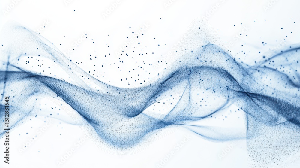 Poster a digital abstract design featuring blue dots and lines, isolated on a white background.