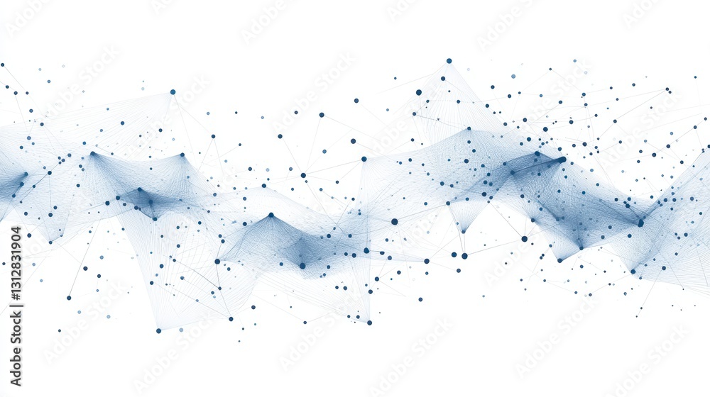 Poster a digital abstract design featuring blue dots and lines, isolated on a white background.