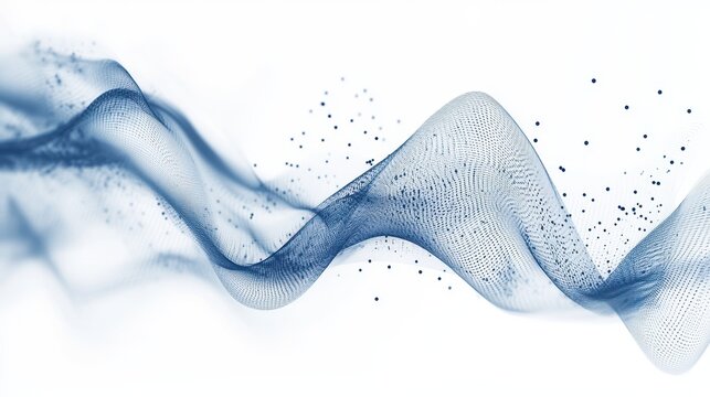 A digital abstract design featuring blue dots and lines, isolated on a white background.