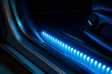 Car Interior Detail with Blue LED Strip Lighting Accent, Custom Vehicle Modification Feature