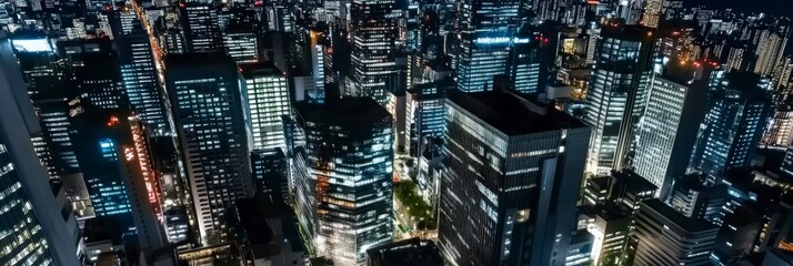 Obraz premium Bright urban skyline full of dazzling lights at night.