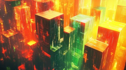 Fototapeta premium Neon Cubic Cityscape at Dawn