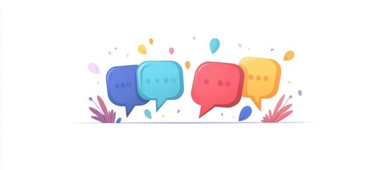 Colorful speech bubbles with foliage displayed in artistic  illustration