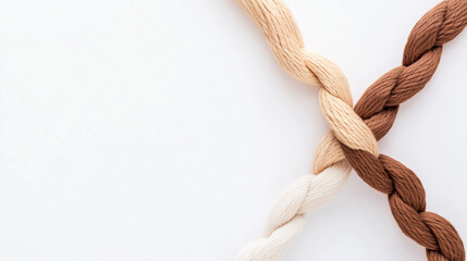 Braided threads of different skin tones on a light background