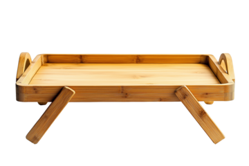 Foldable bamboo breakfast tray with legs isolated on transparent white background