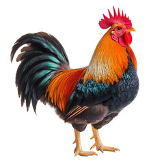 Fototapeta premium Ameraucana rooster showcasing vibrant plumage on a transparent background, highlighting its unique colors, ameraucana rooster isolated on transparent background