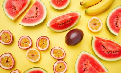 Vibrant fruits on a yellow background