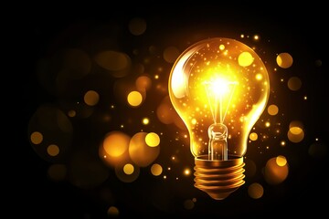 Glowing lightbulb, sparks, dark bokeh, idea, innovation