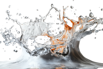 Water splashes and droplets create a dynamic display against a clean background illustrating movement and fluidity