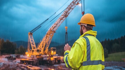 Construction Worker Crane Site Safety Industrial Project