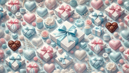 バレンタインギフトの夢 – 可愛らしいパステルカラーのプレゼントとスイーツ