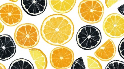 Colorful citrus slices pattern on white background. Possible use digital art print