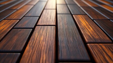 Dark brown wood planks converging perspective floor