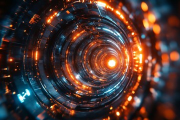 Obraz premium Exploring the vibrant energy of a digital vortex with glowing lights and technology