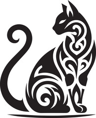 Bold Tribal Cat Head Vector Logo in Black and White


