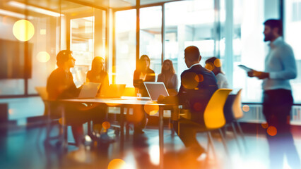 Blurred people silhouettes working in office, manager strategy, teamwork brainstorming, abstract business background