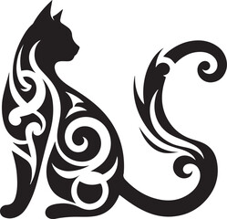 Obraz premium Bold Tribal Cat Head Vector Logo in Black and White