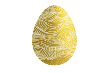 Vector Easter egg in golden color with a linear, abstract, wavy texture, isolated on a white background