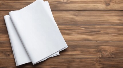 Blank Sheets of Paper on a Rustic Wooden Table Background for Creative Work and Design Projects