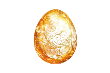 Vector Easter egg in golden color with a linear, abstract, wavy texture, isolated on a white background