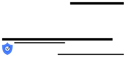 Fototapeta premium Blue shield and checkmark contrasting with black lines, evoking a sense of protection, validation, and order. Ideal for concepts thumbs up security, verification, trust, protection, organization