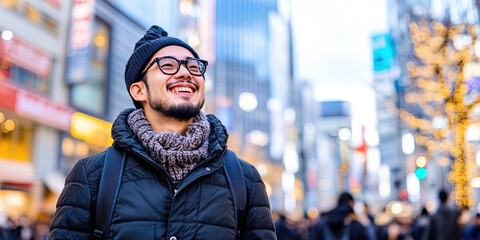Fototapeta premium friendly entrepreneur standing on crowded street corner 