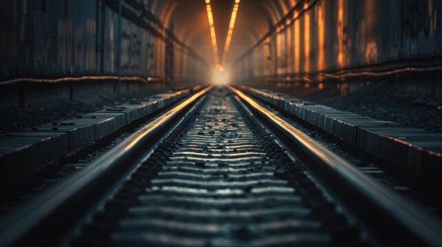 Capturing the journey ahead through parallel railway tracks fading into the unknown