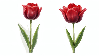 8-Bit Pixel Deep Red Tulip – Retro Spring Art – Three Angles Pixelated Design – Isolated on White Background – Classic Pixel Flower Illustration