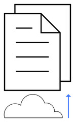 File with text uploading to cloud with arrow pointing upward, representing data transfer, online storage, and digital sharing. Ideal for cloud computing, file management, data synchronization