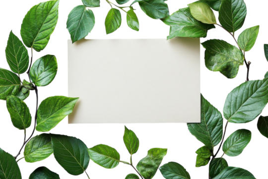 Natural green leaves surround a blank cardboard space suitable for creative design or text placement - Powered by Adobe