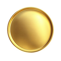 Golden circular badge, top view, white background