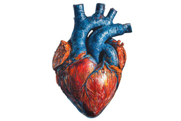 Naklejka premium Detailed anatomical heart illustration showcasing vascular structure and human anatomy in a colorful, artistic representation