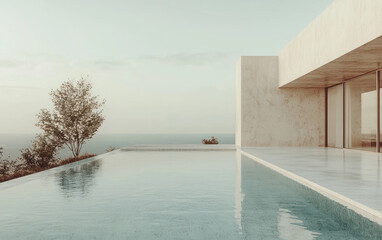 Modern Minimalist Oceanfront Home with Infinity Pool at Sunset
