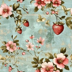 A retro strawberry paper with gingham background