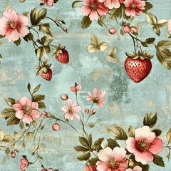 Gardinen Küche Muster  A retro strawberry paper with gingham background  © Hannah