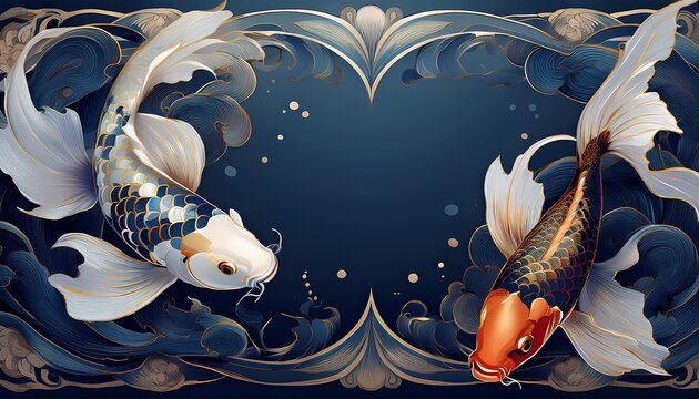 border frame of beautiful japanese koi fish background, graphic resource