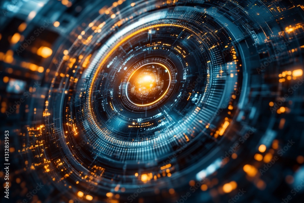 Poster digital vortex showcasing a futuristic energy core surrounded by glowing data patterns and intricate