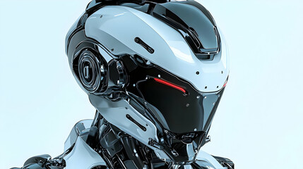 Close Up of a Futuristic Robot Head with Red Lights