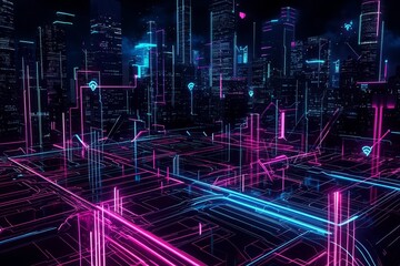 Obraz premium Exploring the illuminated web network within a modern city.