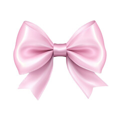 Pink bow, pink ribbon, shiny satin fabric, realistic style, white background