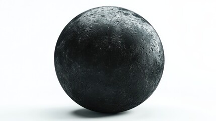 A black moon rendered in 3D, isolated on a white background, offering a striking and dramatic celestial element.